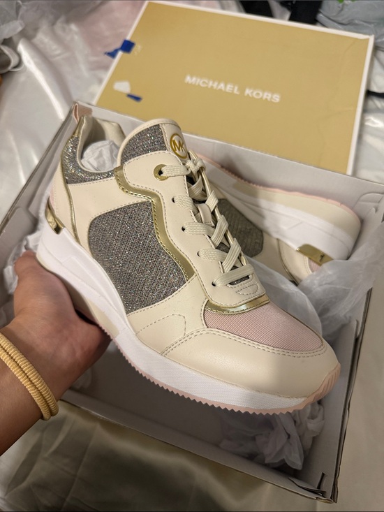 Michael Kors Shoes - Michael Kors Cream, Pink & Gold Glitter Platform Sneakers